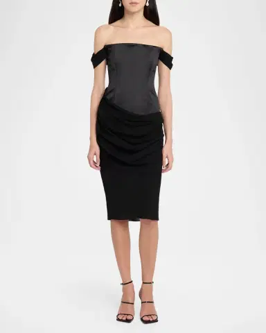 Alex Perry Off-The-Shoulder Draped Satin Corset Midi Dress | Thumbnail 2 Alex Perry Off-The-Shoulder Draped Satin Corset Midi Dress | Thumbnail 2