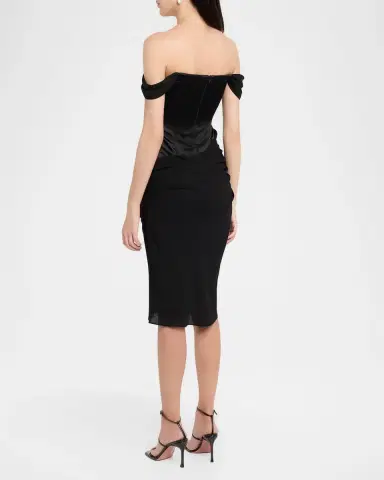 Alex Perry Off-The-Shoulder Draped Satin Corset Midi Dress | Thumbnail 3 Alex Perry Off-The-Shoulder Draped Satin Corset Midi Dress | Thumbnail 3
