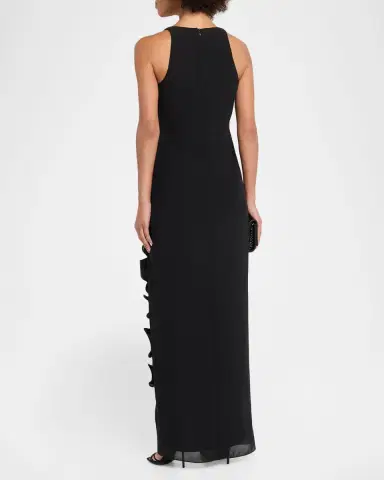 Badgley Mischka Ruffle-Trim Georgette Column Gown | Thumbnail 2 Badgley Mischka Ruffle-Trim Georgette Column Gown | Thumbnail 2