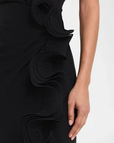 Badgley Mischka Ruffle-Trim Georgette Column Gown | Thumbnail 4 Badgley Mischka Ruffle-Trim Georgette Column Gown | Thumbnail 4