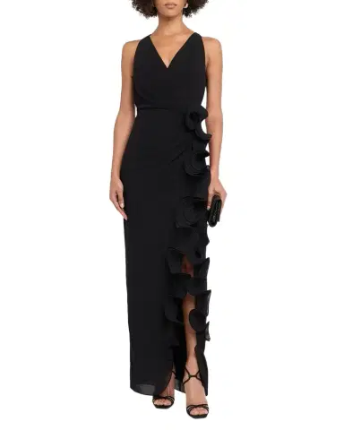 Badgley Mischka Ruffle-Trim Georgette Column Gown | Thumbnail 1 Badgley Mischka Ruffle-Trim Georgette Column Gown | Thumbnail 1