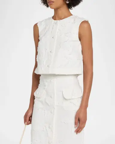 Adam Lippes Remo Fringed Crepe Button-Front Sleeveless Top | Thumbnail 3 Adam Lippes Remo Fringed Crepe Button-Front Sleeveless Top | Thumbnail 3