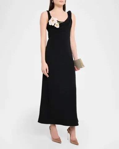 Lela Rose 3D Peony Embroidered Fluid Crepe Twist Detail Dress | Thumbnail 3 Lela Rose 3D Peony Embroidered Fluid Crepe Twist Detail Dress | Thumbnail 3