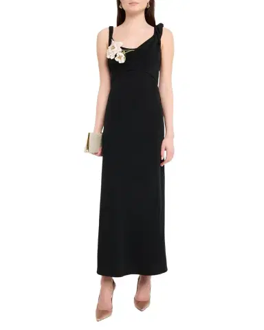 Lela Rose 3D Peony Embroidered Fluid Crepe Twist Detail Dress | Thumbnail 1 Lela Rose 3D Peony Embroidered Fluid Crepe Twist Detail Dress | Thumbnail 1