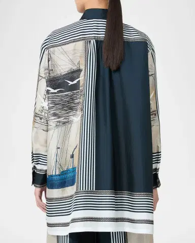 Max Mara Teglia Nautical-Print Silk Twill Tunic Shirt | Thumbnail 2 Max Mara Teglia Nautical-Print Silk Twill Tunic Shirt | Thumbnail 2