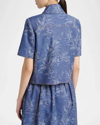 Etro Paisley Denim Jacquard Short-Sleeve Shirt | Thumbnail 2 Etro Paisley Denim Jacquard Short-Sleeve Shirt | Thumbnail 2