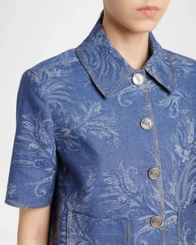 Etro Paisley Denim Jacquard Short-Sleeve Shirt | Thumbnail 4 Etro Paisley Denim Jacquard Short-Sleeve Shirt | Thumbnail 4