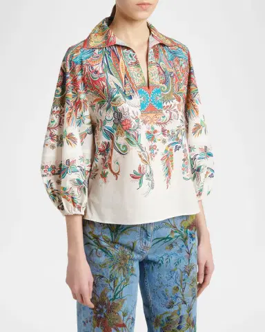 Etro Paisley-Print Balloon-Sleeve Collared Shirt | Thumbnail 3 Etro Paisley-Print Balloon-Sleeve Collared Shirt | Thumbnail 3