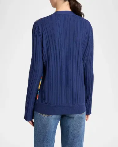 Etro Paisley Silk And Wool Rib V-Neck Cardigan | Thumbnail 2 Etro Paisley Silk And Wool Rib V-Neck Cardigan | Thumbnail 2