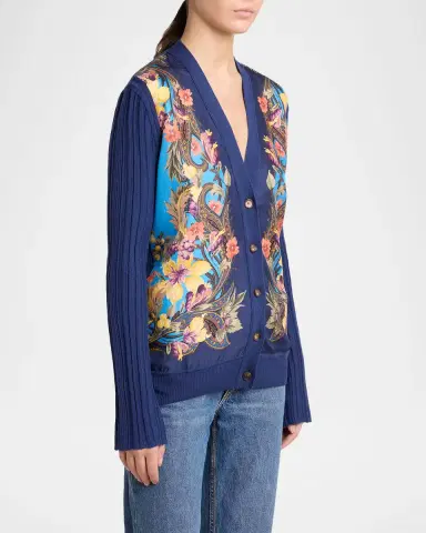 Etro Paisley Silk And Wool Rib V-Neck Cardigan | Thumbnail 3 Etro Paisley Silk And Wool Rib V-Neck Cardigan | Thumbnail 3