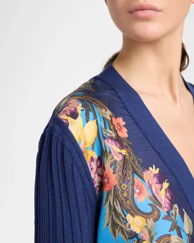 Etro Paisley Silk And Wool Rib V-Neck Cardigan | Thumbnail 4 Etro Paisley Silk And Wool Rib V-Neck Cardigan | Thumbnail 4