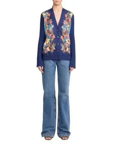 Etro Paisley Silk And Wool Rib V-Neck Cardigan | Thumbnail 1 Etro Paisley Silk And Wool Rib V-Neck Cardigan | Thumbnail 1