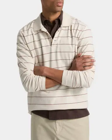 Vince Men 's Pencil Stripe Long-Sleeve Polo Shirt | Thumbnail 3 Vince Men 's Pencil Stripe Long-Sleeve Polo Shirt | Thumbnail 3