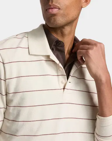 Vince Men 's Pencil Stripe Long-Sleeve Polo Shirt | Thumbnail 4 Vince Men 's Pencil Stripe Long-Sleeve Polo Shirt | Thumbnail 4