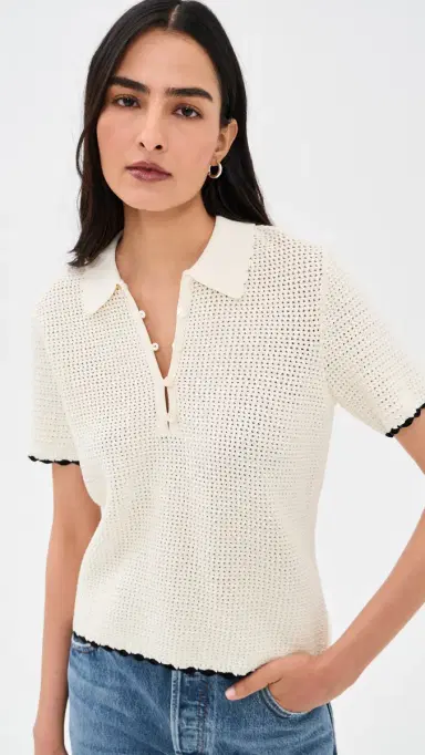 Frame The Daybreak Polo Top Cream Multi M | Thumbnail 2 Frame The Daybreak Polo Top Cream Multi M | Thumbnail 2