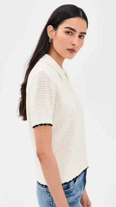 Frame The Daybreak Polo Top Cream Multi M | Thumbnail 4 Frame The Daybreak Polo Top Cream Multi M | Thumbnail 4