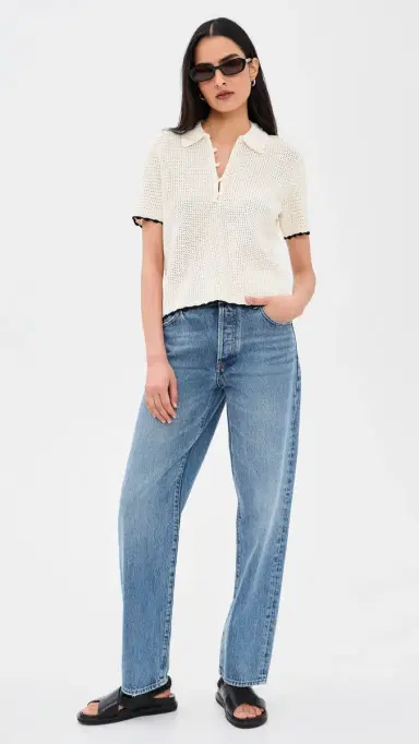 Frame The Daybreak Polo Top Cream Multi M | Thumbnail 5 Frame The Daybreak Polo Top Cream Multi M | Thumbnail 5