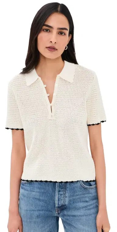 Frame The Daybreak Polo Top Cream Multi M | Thumbnail 1 Frame The Daybreak Polo Top Cream Multi M | Thumbnail 1