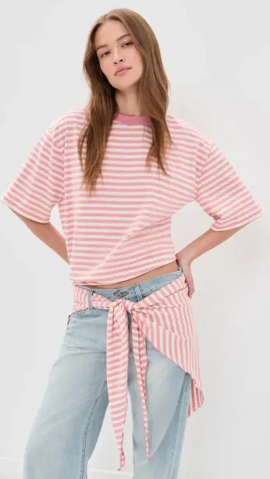 Lioness Olsen Short Sleeve Top Pink Cream tripe | Thumbnail 2 Lioness Olsen Short Sleeve Top Pink Cream tripe | Thumbnail 2