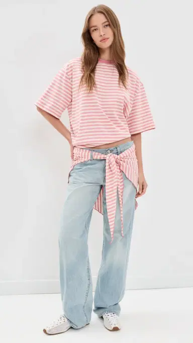 Lioness Olsen Short Sleeve Top Pink Cream tripe | Thumbnail 5 Lioness Olsen Short Sleeve Top Pink Cream tripe | Thumbnail 5