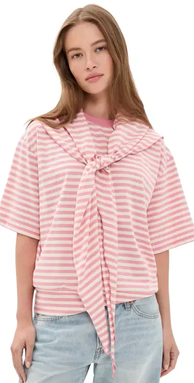 Lioness Olsen Short Sleeve Top Pink Cream tripe | Thumbnail 1 Lioness Olsen Short Sleeve Top Pink Cream tripe | Thumbnail 1