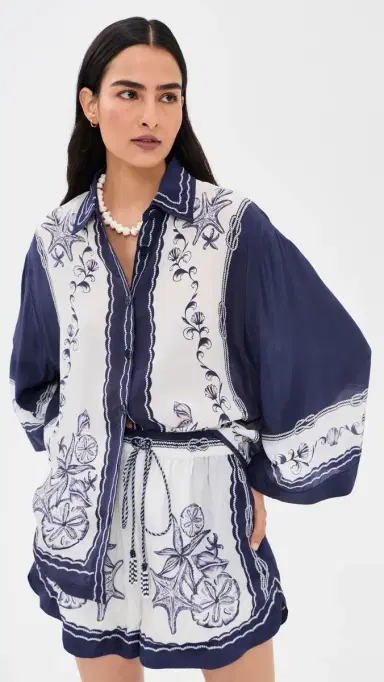 Farm Rio Nautical Scarf Button Down Shirt | Thumbnail 2 Farm Rio Nautical Scarf Button Down Shirt | Thumbnail 2