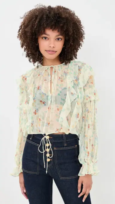 Ulla Johnson Delfina Long Sleeve Silk Blouse Moon Petal | Thumbnail 2 Ulla Johnson Delfina Long Sleeve Silk Blouse Moon Petal | Thumbnail 2