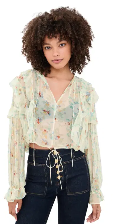 Ulla Johnson Delfina Long Sleeve Silk Blouse Moon Petal | Thumbnail 1 Ulla Johnson Delfina Long Sleeve Silk Blouse Moon Petal | Thumbnail 1