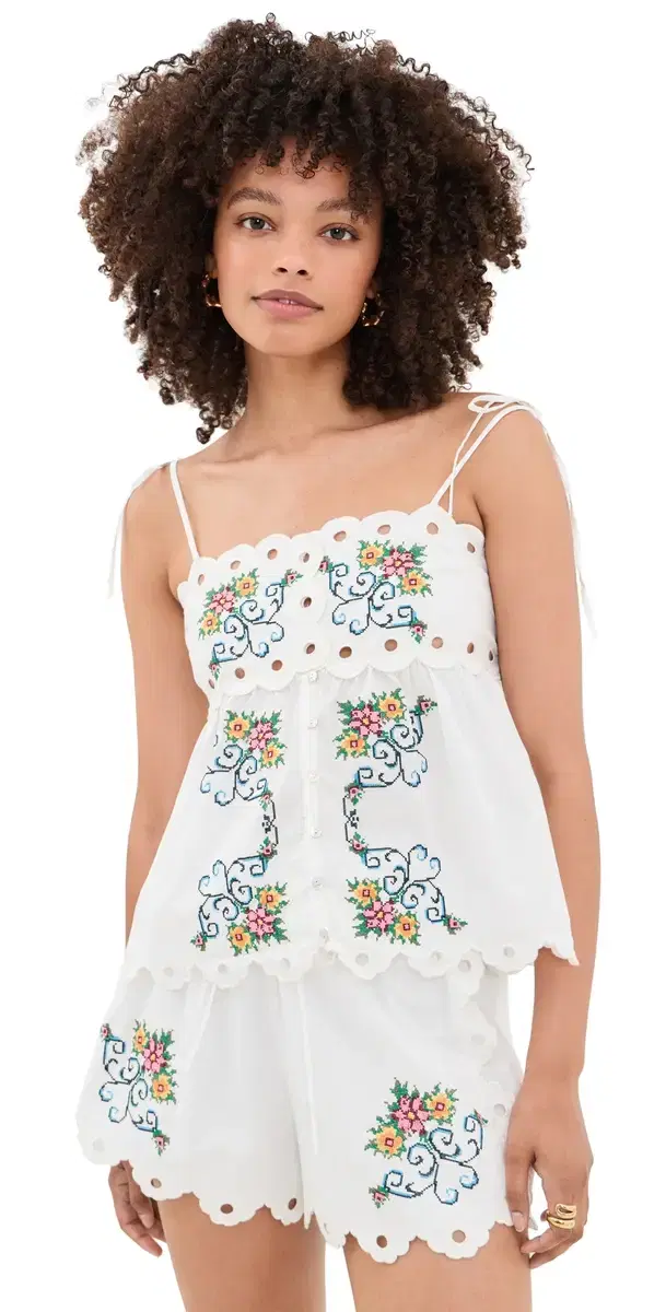 Scallop Floral Embroidered Top White ulti Scallop Floral Embroidered Top White ulti