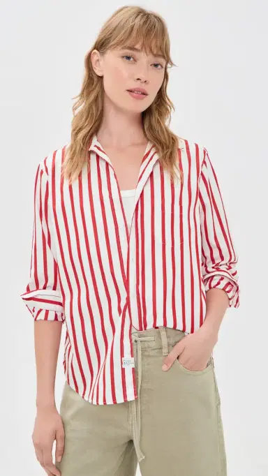 Frank & Eileen Relaxed Button-Up Shirt White Red tripe | Thumbnail 2 Frank & Eileen Relaxed Button-Up Shirt White Red tripe | Thumbnail 2