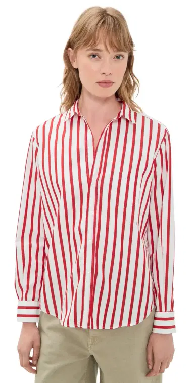 Frank & Eileen Relaxed Button-Up Shirt White Red tripe | Thumbnail 1 Frank & Eileen Relaxed Button-Up Shirt White Red tripe | Thumbnail 1