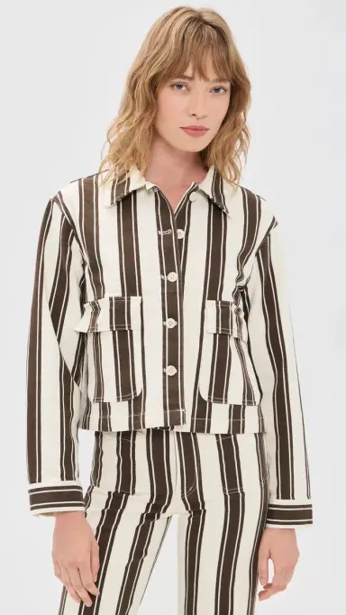 Madewell Cropped Button-Front Jacket & Brown tripe | Thumbnail 2 Madewell Cropped Button-Front Jacket & Brown tripe | Thumbnail 2
