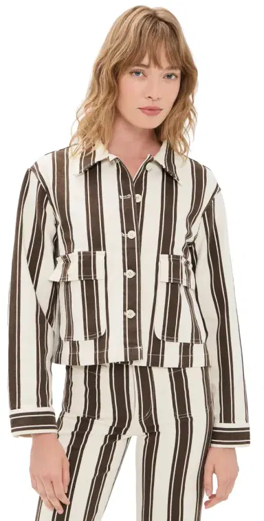 Madewell Cropped Button-Front Jacket & Brown tripe | Thumbnail 1 Madewell Cropped Button-Front Jacket & Brown tripe | Thumbnail 1