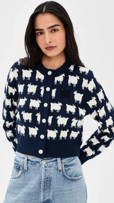Rowing Blazers Cotton Cropped heep Cardigan Navy | Thumbnail 2 Rowing Blazers Cotton Cropped heep Cardigan Navy | Thumbnail 2