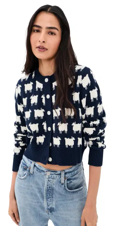 Rowing Blazers Cotton Cropped heep Cardigan Navy | Thumbnail 1 Rowing Blazers Cotton Cropped heep Cardigan Navy | Thumbnail 1