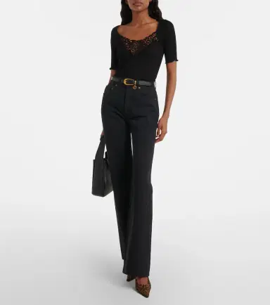 Saint Laurent Lace-trimmed ribbed-knit silk top | Thumbnail 3 Saint Laurent Lace-trimmed ribbed-knit silk top | Thumbnail 3