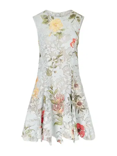 Oscar de la Renta Floral-print Lace Mini Dress | Thumbnail 1 Oscar de la Renta Floral-print Lace Mini Dress | Thumbnail 1