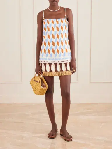 Cara Cara Valencia Printed Fringed Linen Mini Dress | Thumbnail 2 Cara Cara Valencia Printed Fringed Linen Mini Dress | Thumbnail 2