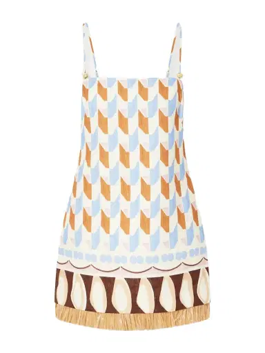 Cara Cara Valencia Printed Fringed Linen Mini Dress | Thumbnail 1 Cara Cara Valencia Printed Fringed Linen Mini Dress | Thumbnail 1