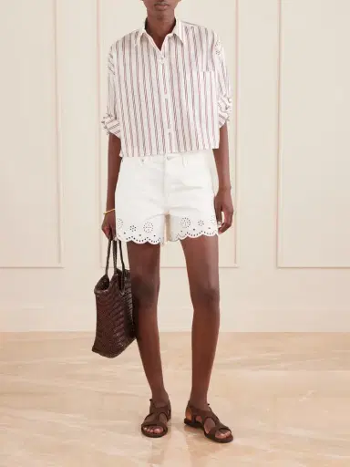 Frame Broderie Anglaise-trimmed Denim Shorts | Thumbnail 2 Frame Broderie Anglaise-trimmed Denim Shorts | Thumbnail 2