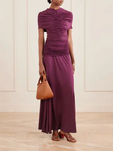 Self-Portrait Gathered Jersey Maxi Dress | Thumbnail 2 Self-Portrait Gathered Jersey Maxi Dress | Thumbnail 2