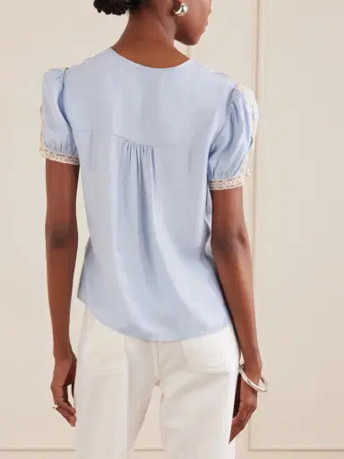 Self-Portrait Ruffled Lace-trimmed Satin Blouse | Thumbnail 3 Self-Portrait Ruffled Lace-trimmed Satin Blouse | Thumbnail 3