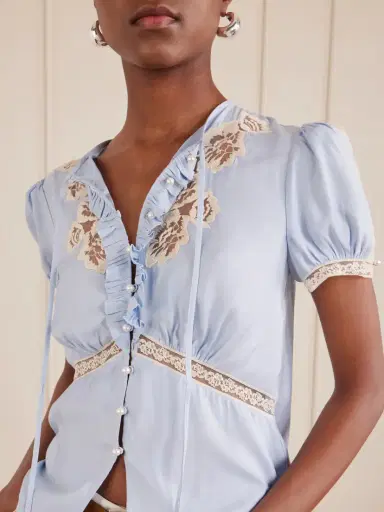 Self-Portrait Ruffled Lace-trimmed Satin Blouse | Thumbnail 4 Self-Portrait Ruffled Lace-trimmed Satin Blouse | Thumbnail 4