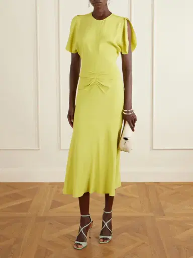 Victoria Beckham Bela Gathered Satin Midi Dress | Thumbnail 2 Victoria Beckham Bela Gathered Satin Midi Dress | Thumbnail 2