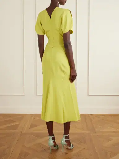 Victoria Beckham Bela Gathered Satin Midi Dress | Thumbnail 3 Victoria Beckham Bela Gathered Satin Midi Dress | Thumbnail 3