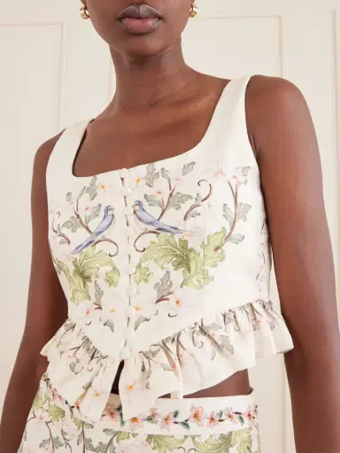 Agua by Agua Bendita Eslabon Anhelo Floral-print Button-embellished Linen Cropped Top | Thumbnail 5 Agua by Agua Bendita Eslabon Anhelo Floral-print Button-embellished Linen Cropped Top | Thumbnail 5