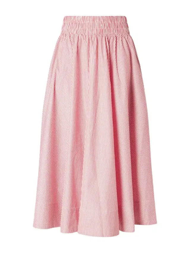Kyria Shirred Striped Cotton-poplin Midi Skirt Kyria Shirred Striped Cotton-poplin Midi Skirt