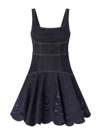 Self-Portrait Embroidered Denim Mini Dress | Thumbnail 1 Self-Portrait Embroidered Denim Mini Dress | Thumbnail 1