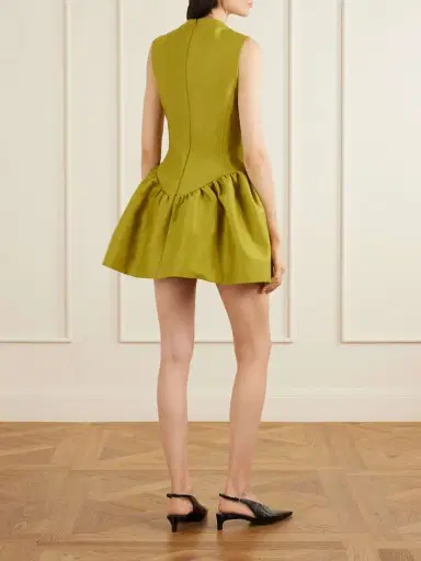 SHUSHU/TONG Floral-appliqué Gathered Satin Mini Dress | Thumbnail 3 SHUSHU/TONG Floral-appliqué Gathered Satin Mini Dress | Thumbnail 3