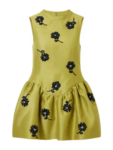 SHUSHU/TONG Floral-appliqué Gathered Satin Mini Dress | Thumbnail 1 SHUSHU/TONG Floral-appliqué Gathered Satin Mini Dress | Thumbnail 1